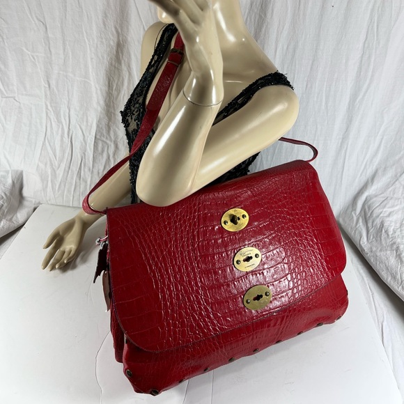 Caggiano Vintage Red Leather Briefcase Messenger Bag - Picture 13 of 14